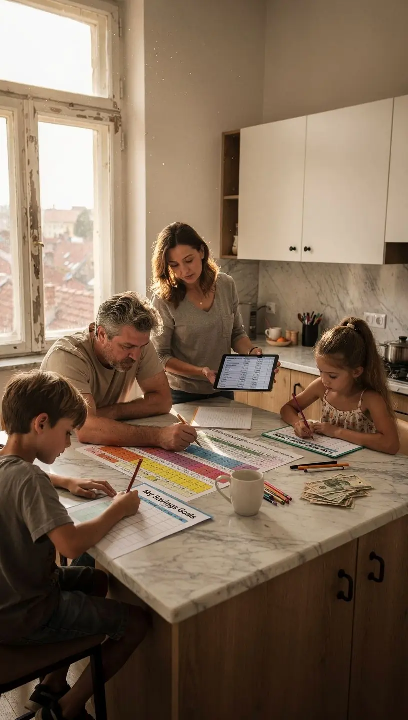 Pénzügyi tanácsadás során készült jegyzetek és útmutatók egy asztalon.